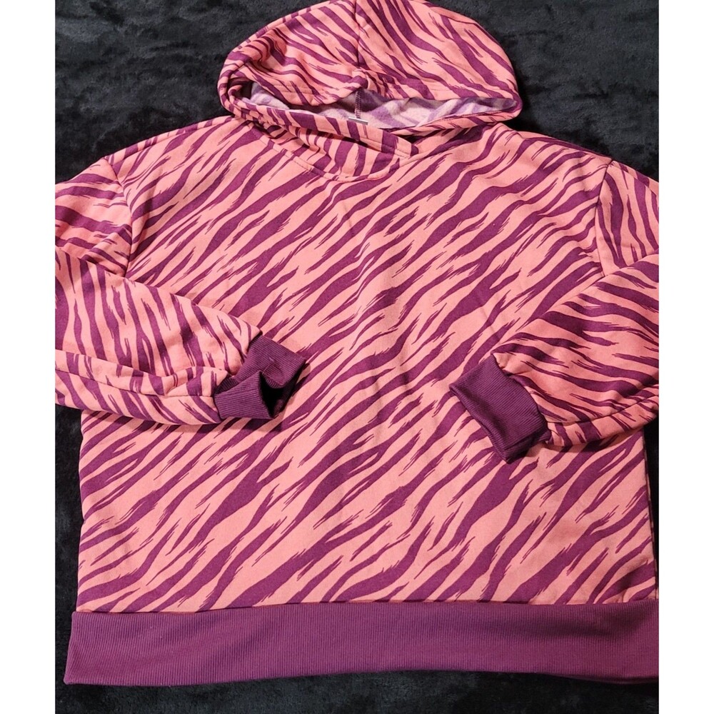 Just Be Women's Size Large Tea Rose/Maroon Zebra Stripe Sweatshirt Hoodie